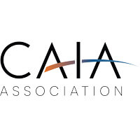 CAIA logo, black text with an orange and blue swash.