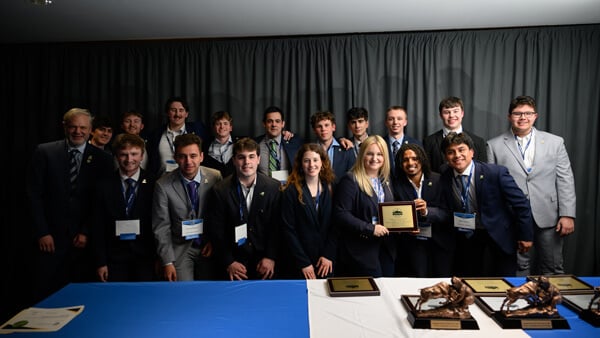 Awardees in the Undergraduate Core category pose on stage with their recognition during the Forum Poster Competition Awards Ceremony.